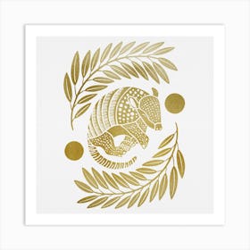 Armadillo   Gold Metallic Silhouette Square Art Print