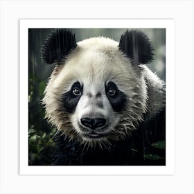 Panda Bear In The Rain Art Print