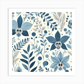 Scandinavian style,Pattern with blue Orchid flowers 1 Art Print