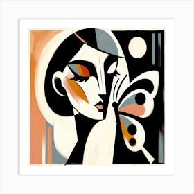 Abstract Portrait with Butterfly on Shoulder Art Print