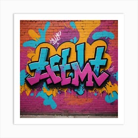 Color Clash: Graffiti Expressions on Bricks Art Print