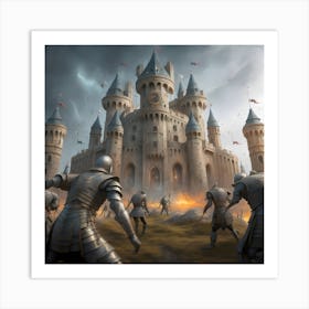 Aliens fight against medieval castle with knights, Knights Of The Castle Art Print