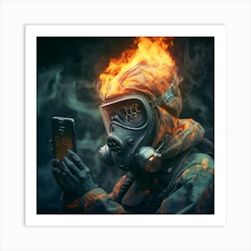 Gas Mask On Fire Art Print