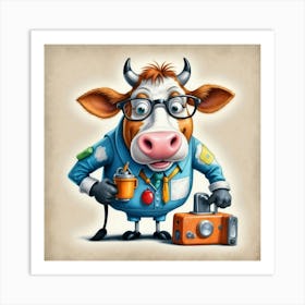 Cow In Glasses 2 Art Print