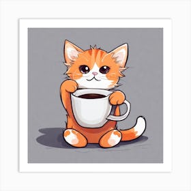 Cute Orange Kitten Loves Coffee Square Composition 35 Art Print