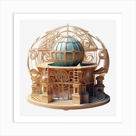 Wooden Sculpture Of A Globe Art Print