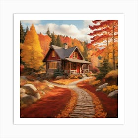 Autumn Cabin paintings art print Art Print