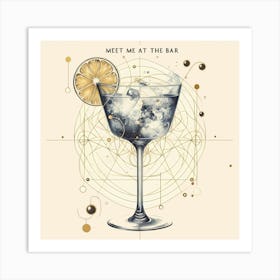 Cocktail Glas With Text And Forms Creative Illustration Art Print