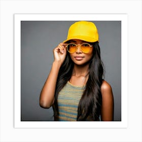 Firefly Stylish Girl In Cap And Yellow Sunglasses 86113 Art Print