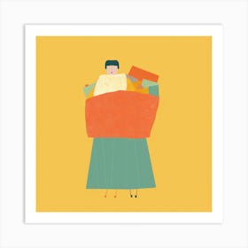 Illustration Of A Woman Carrying A Bag Art Print