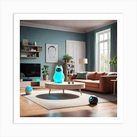 Living Room With Robots Art Print