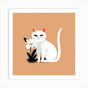 White Cat With Flower Art Print