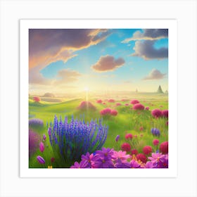 A Tranquil Landscape Adorned With Vibrant Hues Where A Delicate Flower Art Print