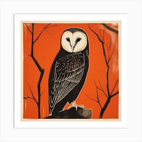 Retro Bird Lithograph Barn Owl 1 Art Print