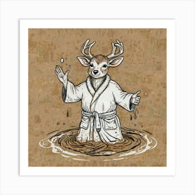 Deer In The Bath Art Print