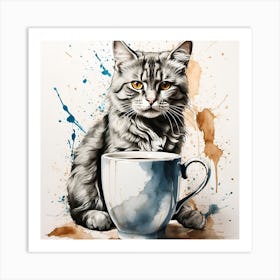 Cat With A Cup Of Coffee Art Print