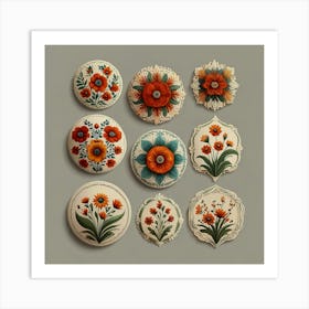 Set Of Flower Buttons Art Print