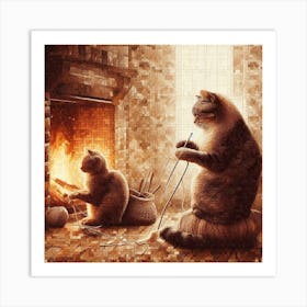 Knitting Cats Mosaic Art Print