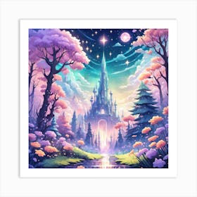 A Fantasy Forest With Twinkling Stars In Pastel Tone Square Composition 36 Art Print