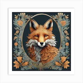 william morris inspired fox portriat Art Print