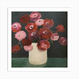 Roses In White Pot Vase Art Print