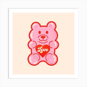 Large Love Jelly Bear Square Art Print
