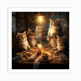 Cats At The Table Art Print