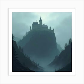 An Ancient Castle On A Cliff, Shrouded In Mist And Mystery 1 Art Print