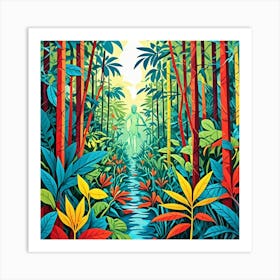 Colorful Jungle Cubism Style Art Print