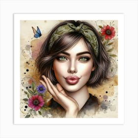 Girl With Flowers 4 Art Print