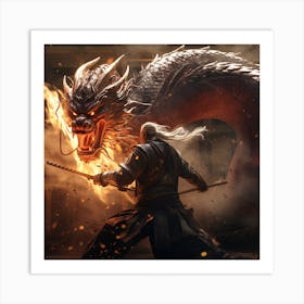 Samurai and dragon Art Print