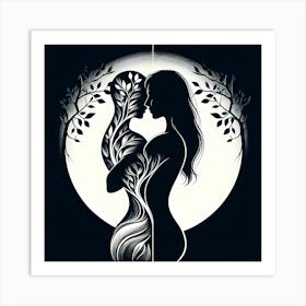 Moon And The Woman 1 Art Print