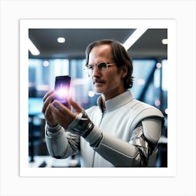 Futuristic Man With A Smartphone Art Print