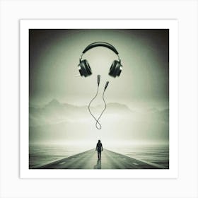 Headphones On The Road Art Print