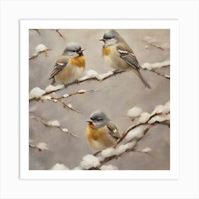 Three Birds In The Snow Art Print