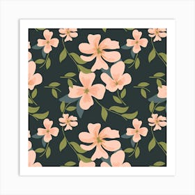 Pink Flowers On A Black Background Art Print