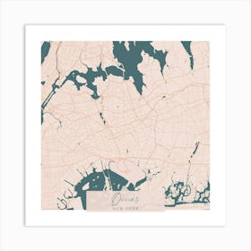Queens New York Pink and Blue Cute Script Street Map Art Print