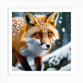 Fox In The Snow 4 Art Print