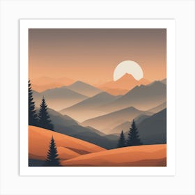 Misty mountains background in orange tone 59 Art Print