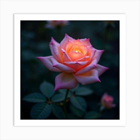 An Enchanted Rose With Petals That Glow Softly In A Moonlit Garden 1 Art Print