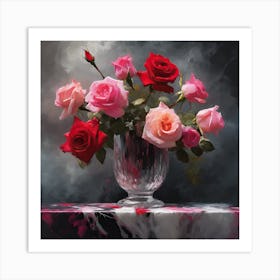 Rose Bouquet in Crystal Vase Art Print