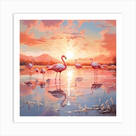 Flamingo Whispers: Brushstroke Ballet Art Print