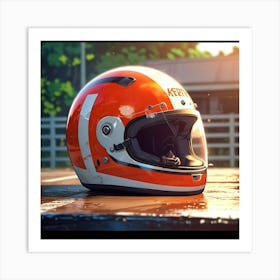 Orange And White Motorcycle Helmet Art Print