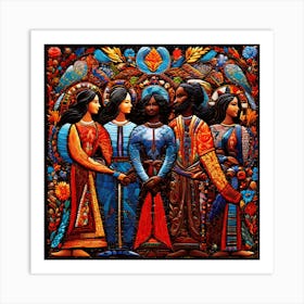 Family Of Four, An Image Showing A Mosaic Of Different Cultural Symbols And People From Various Backgrounds Holding Art Print