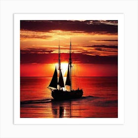 Sailboat At Sunset 1 Art Print