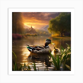 Ducks In The Pond Art Print