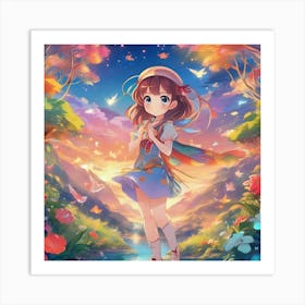 Anime Girl In The Forest Art Print