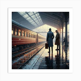 Two Men Waiting On A Train Art Print