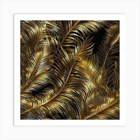 Golden Feathers On Black Background Art Print