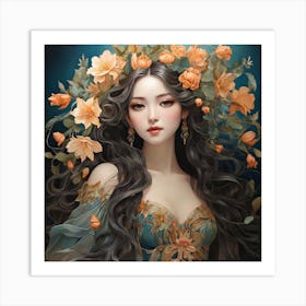 Chinese Girl With Flowers 1 Art Print